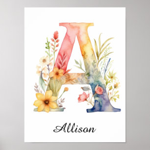 Poster Lettre initiale A fleur sauvage Floral