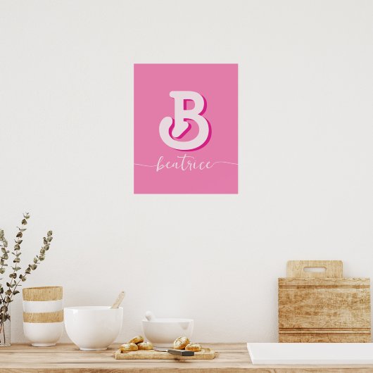 Poster LETTRE INITIALE CHIC CHAUD Nom rose Monogramme (Cuisine)