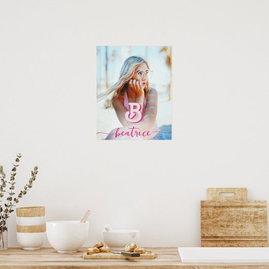 Poster LETTRE INITIALE CHIC CHAUD Nom rose Monogramme (Cuisine)