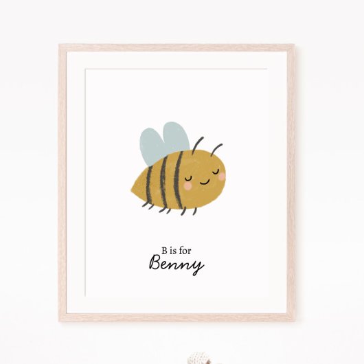 Poster Lettre initiale d'abeille Nursery Wall Art
