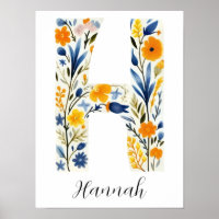 Lettre initiale H Florale fleur sauvage Imprimer