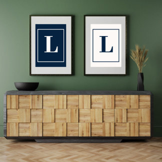 Poster Lettre initiale | Monogramme gris moderne stylisé