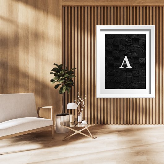 Poster Lettre Initiale Monogramme Moderne Stone Noire