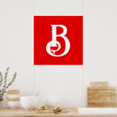 Poster Lettre initiale monogramme rouge blanc classique (Cuisine)