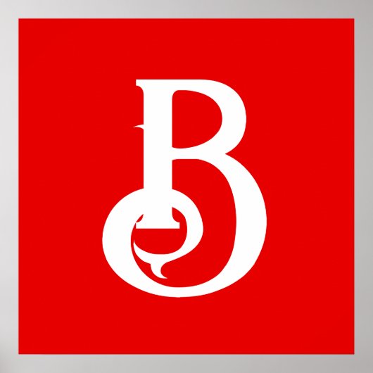 Poster Lettre initiale monogramme rouge blanc classique (Devant)