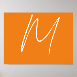 Poster Lettre initiale Monogramme Style moderne Orange Bl