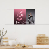 Poster Lettre initiale Pink Script Nom photo Monogramme (Cuisine)