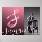 Poster Lettre initiale Pink Script Nom photo Monogramme (Devant)