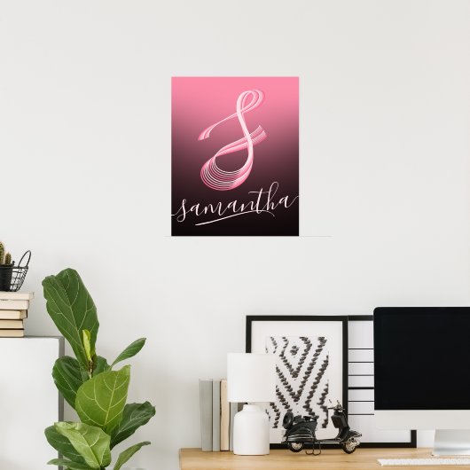 Poster Lettre initiale Pink Script Nom unique Monogramme (Bureau à domicile)