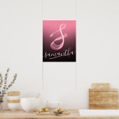 Poster Lettre initiale Pink Script Nom unique Monogramme (Cuisine)