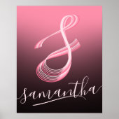 Poster Lettre initiale Pink Script Nom unique Monogramme (Devant)