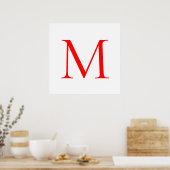 Poster Lettre initiale rouge blanc monogrammé professionn (Cuisine)