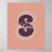 Poster Lettre initiale Stylo Retro Peach Nom Monogramme (Devant)