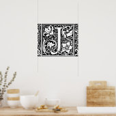Poster Lettre J Monogramme Médiéval Initial Vintage (Cuisine)
