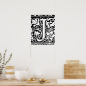 Poster Lettre J Monogramme Médiéval Vintage Initiale (Cuisine)