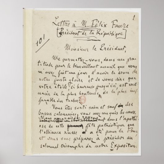 Poster lettre j'accuse (Devant)