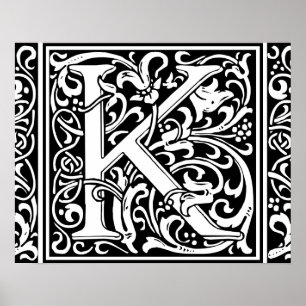Poster Lettre K Monogramme Art Nouveau Médiéval