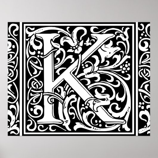 Poster Lettre K Monogramme médiéval Art Nouveau (Devant)
