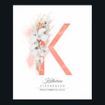 Poster Lettre K Monogramme Orchidées blanches et laiton d<br><div class="desc">Orchidées blanches et pampas lettre design élégant poster</div>