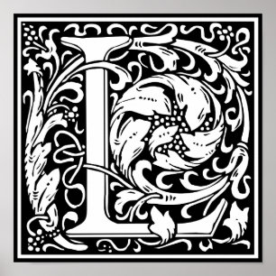 Poster Lettre L Monogramme Art Nouveau Médiéval