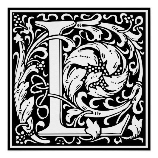 Poster Lettre L Monogramme médiéval Art Nouveau (Devant)