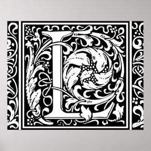 Poster Lettre L Monogramme Médiéval Vintage Initiale
