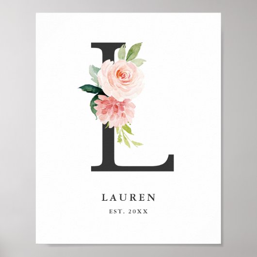 Poster Lettre L Monogramme Peach Florals Nursery (Devant)