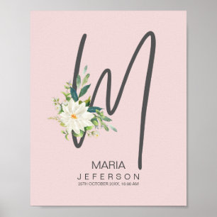 Poster Lettre M Décor floral moelleux monogramme