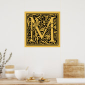 Poster Lettre M Monogramme Médiéval Vintage Initiale (Cuisine)