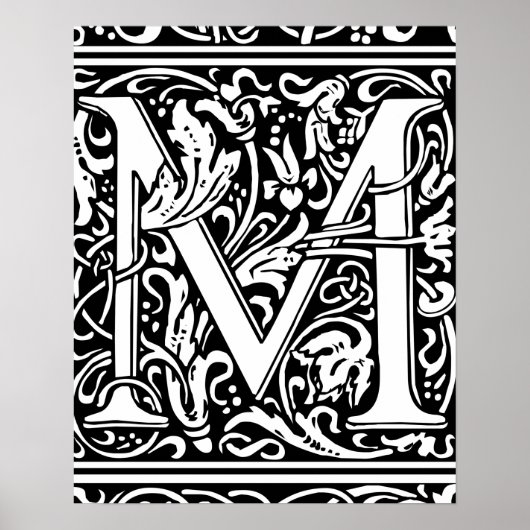 Poster Lettre M Monogramme Médiéval Vintage Initiale (Devant)