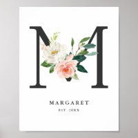 Lettre M Monogramme Peach Florals Peach Nursery