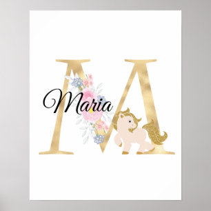 Poster Lettre M personnalisée monogramme avec poney