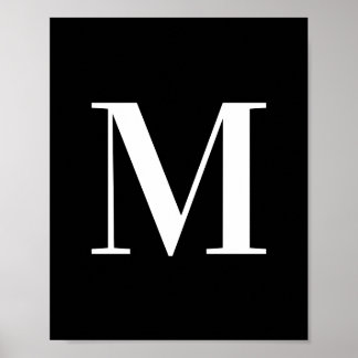 Poster Lettre majuscule M Monogramme blanc et noir
