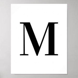 Poster Lettre majuscule M Monogramme noir et blanc