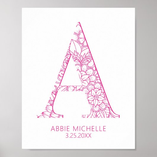 Poster Lettre Mandala Mandala Chaud Rose Coastal Un Enfan (Devant)