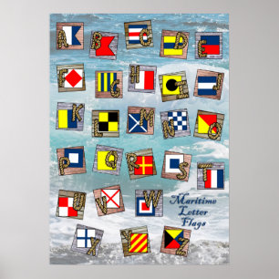 Poster LETTRE MARITIME NAUTIQUE Drapeaux