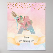 Poster Lettre Monogramme A Joli Lapin Bébé Fille Nourritu (Devant)