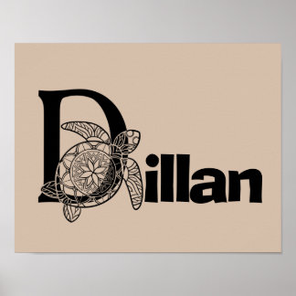 Poster Lettre monogramme couleur personnalisée D Tortue P