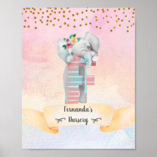 Poster Lettre Monogramme F Éléphant Bébé Fille Nursery
