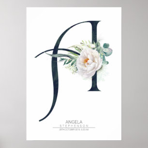 Poster Lettre Monogramme Fleurs blanches et verdure