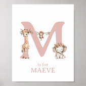 Poster Lettre monogramme M Boho Jungle Animal Nursering W (Devant)