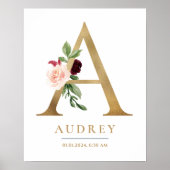 Poster Lettre Monogramme Nom Marsala Floral Nursery (Devant)
