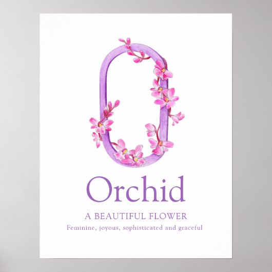 Poster Lettre monogramme O nom de l'orchidée aquarelle ch (Devant)