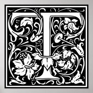 Poster LETTRE MONOGRAPHIQUE Florale Alphabet T