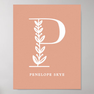 Poster LETTRE MONOGRAPHIQUE Florale Couleur personnalisée