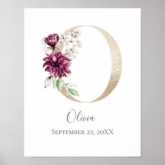 Poster LETTRE MONOGRAPHIQUE O Pink Blanc Floral OR Pépini (Devant)