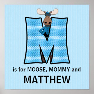 Poster LETTRE MOOSE Bleue M CHAMBRE BÉBÉ