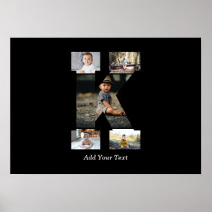 Poster Lettre noire et blanche K - Collage photo