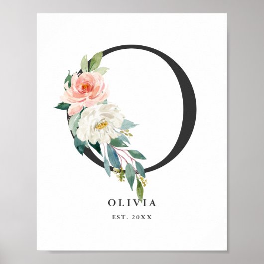Poster Lettre O Monogramme Peach Florals Peach Nursery (Devant)
