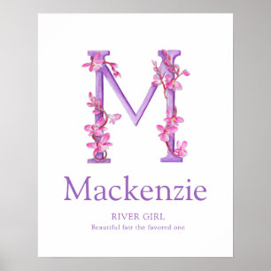 Poster Lettre orchidée M Nom personnalisé Mackenzie